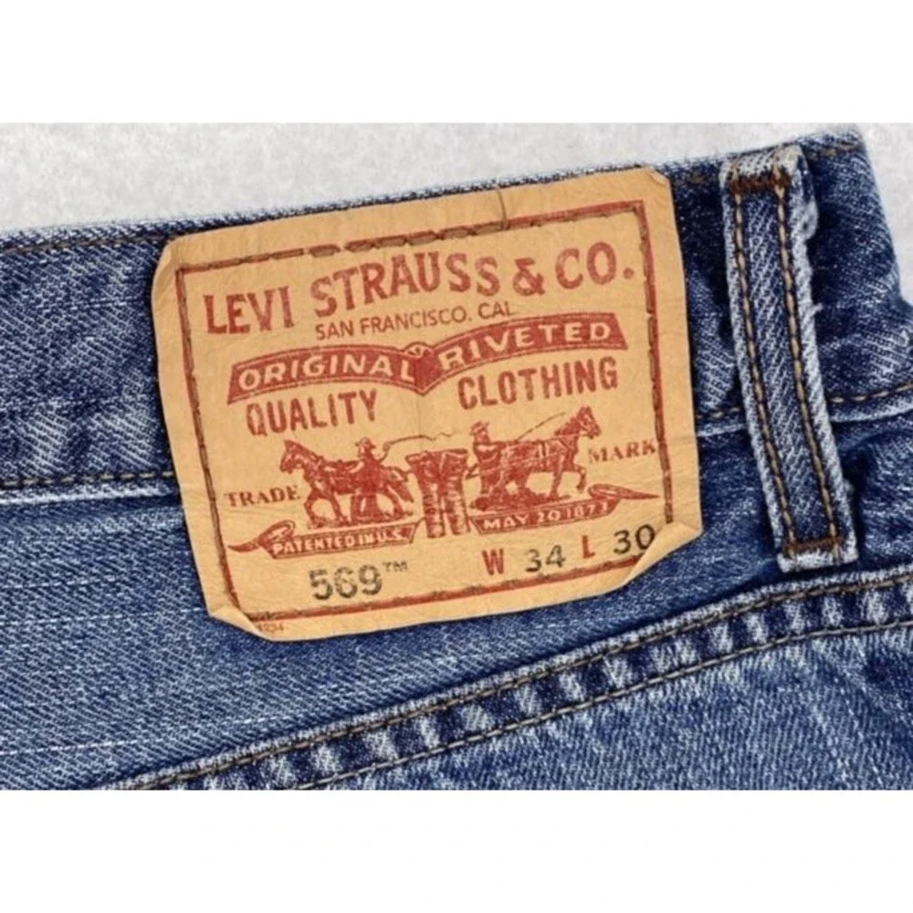Levi’s 569 Loose Straight Jeans Men W34 L30 Blue Denim Distressed Skate Street
